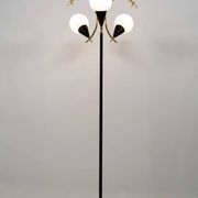 Stilnovo Mid-Century Modern Italian Brass and Opaline Glass Floor Lamp, 50