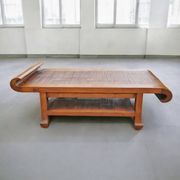 Table basse vintage en bois massif et bambou – design  2 niveaux