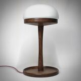 Solid oak lamp and opaline globe
