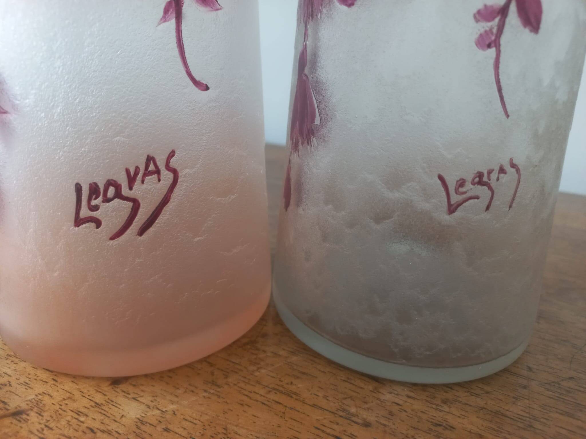 Pair of frosted ruby glass Legras vases