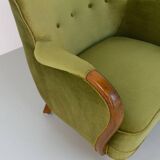 Danish art deco green velvet lounge chairs, 1940s. set of 2