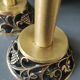 Pair of Hebrew Candlesticks. In antique gold-plated brass. Signed FFS Israel