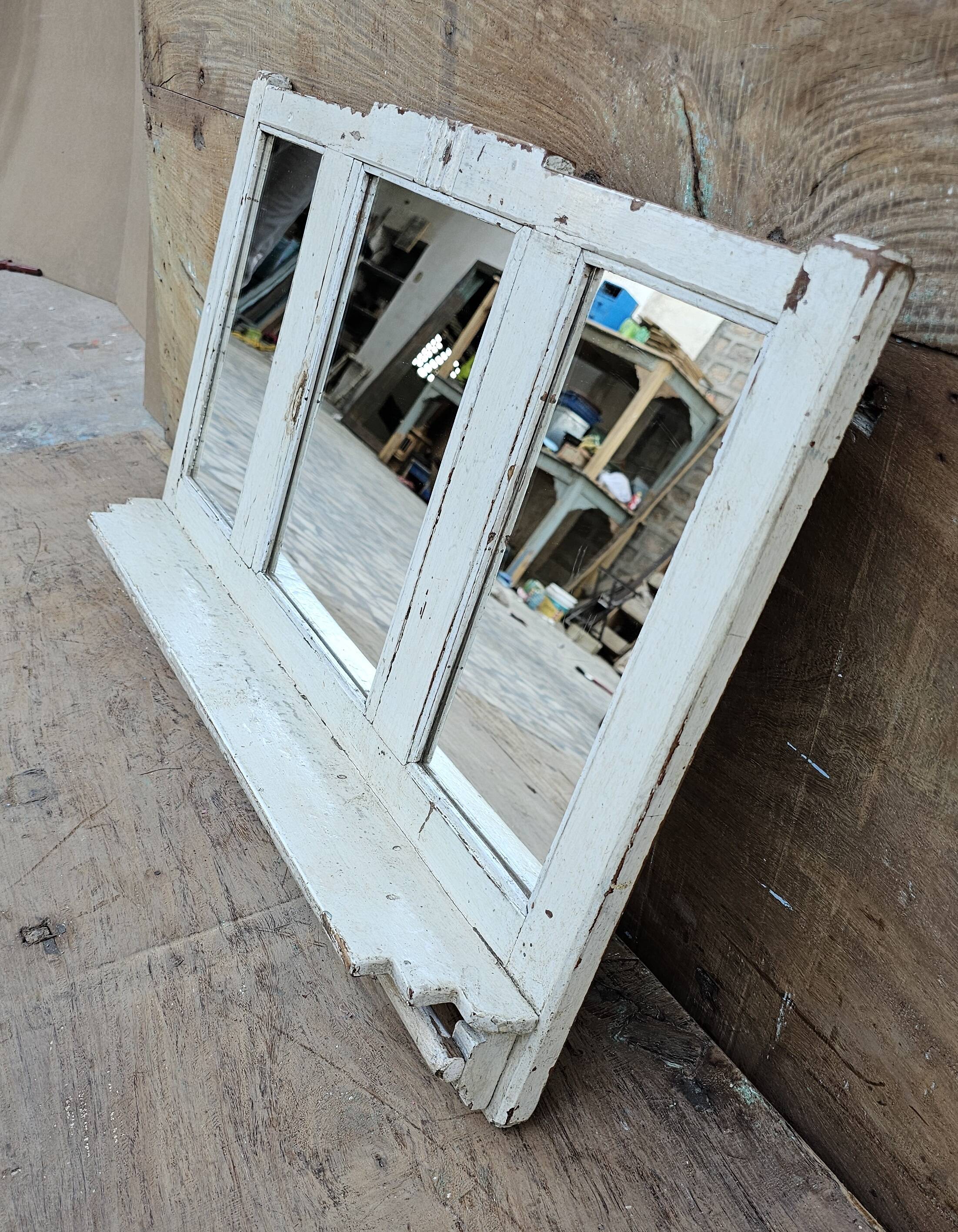 Antique mirror - triptych shelf in Burmese teak