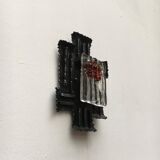 Vintage Italian brutalist wrought iron wall lamp by Albano Poli for Poliarte, set of 4.