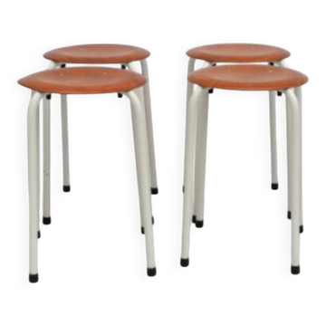 Vintage Dutch stools in plywood, 1970s, set of 4