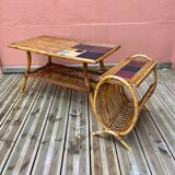 Rattan coffee table and magazine rack
