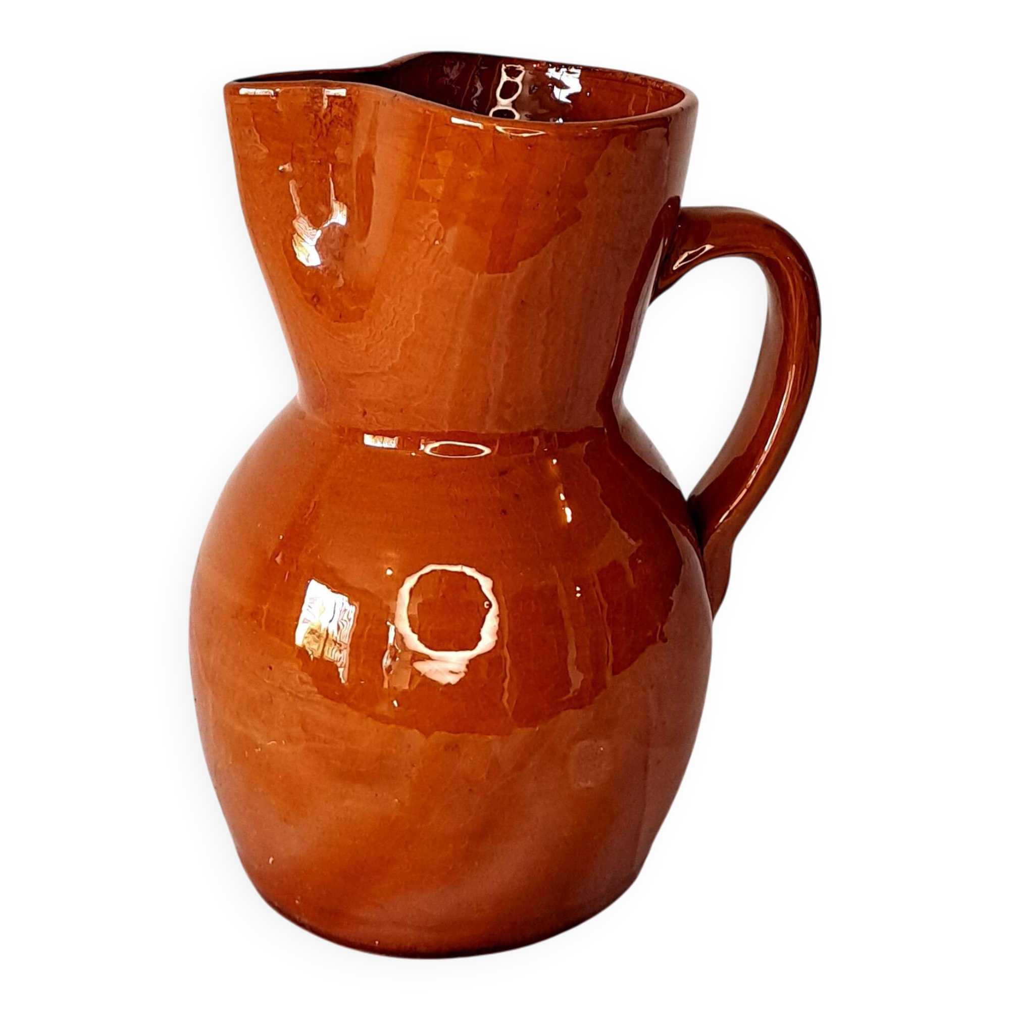 Pichet en terre cuite vernissée — artisanat du Sud vintage