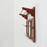 Art Deco oak carved wall coatrack with mirror, France 1920s