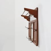 Art Deco oak carved wall coatrack with mirror, France 1920s