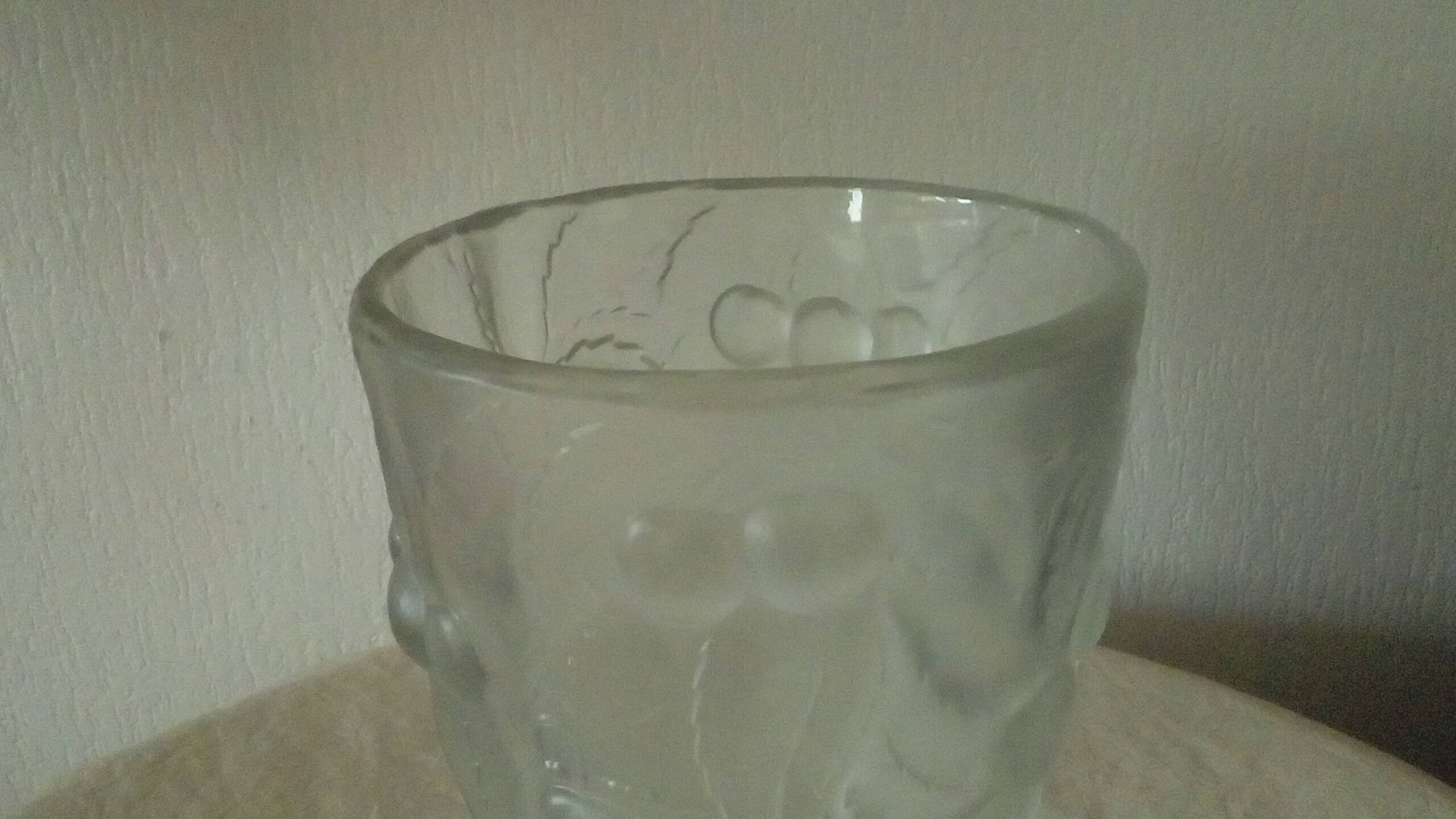 Frosted glass vase with relief cherry decoration
