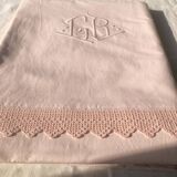 Old linen and cotton sheet dyed in tea pink