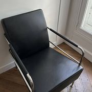 Sofa and armchair in Swedish black leather by Gunilla Allard for Lammhults.