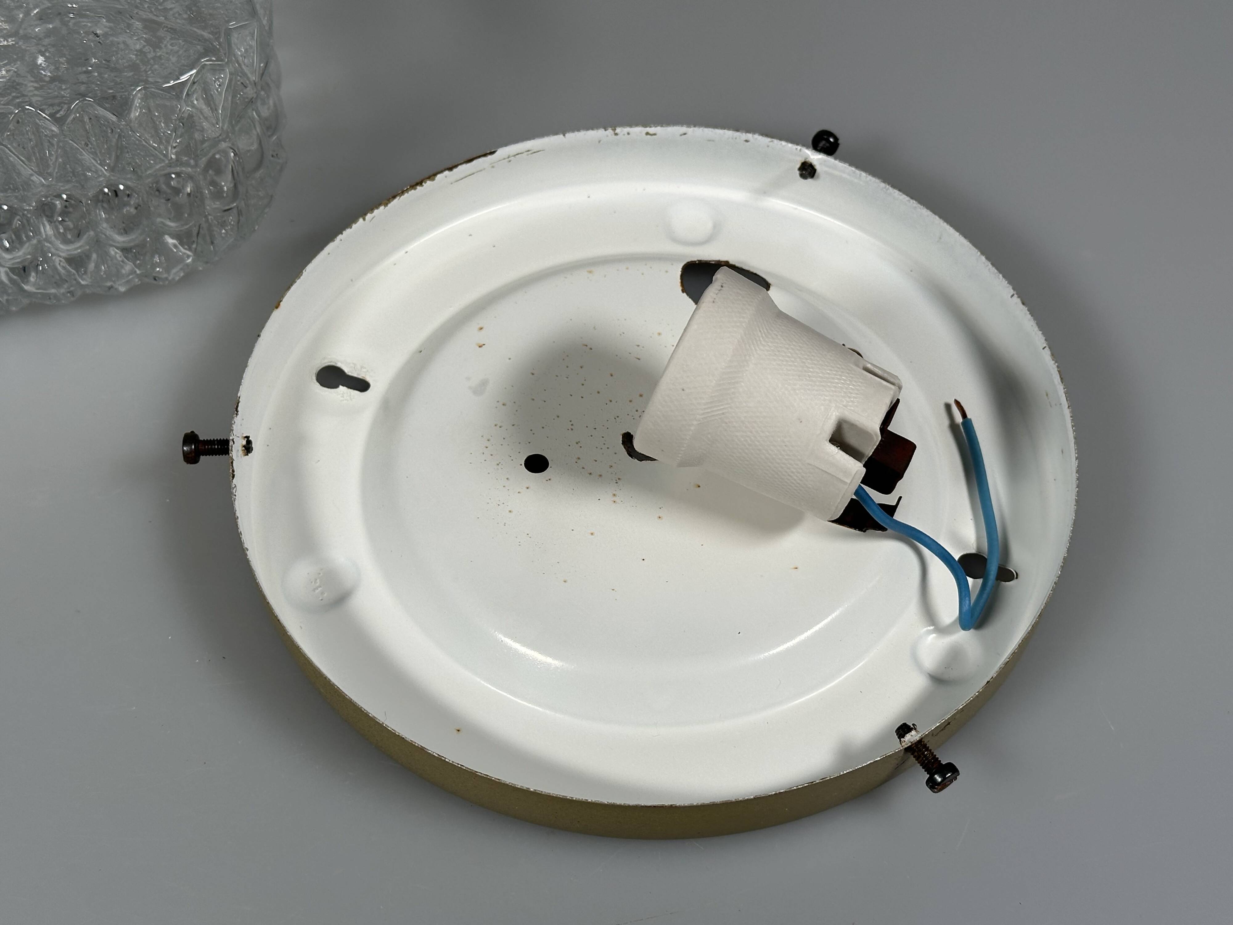 1960s 1970s Ceiling Lamp Flush Mount in Glass & Metal Space Age Design