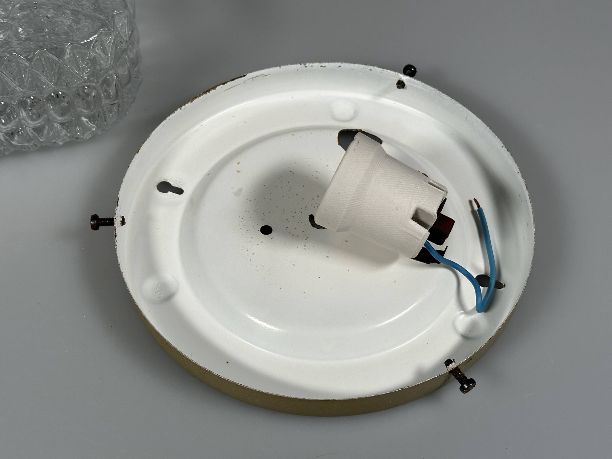 1960s 1970s Ceiling Lamp Flush Mount in Glass & Metal Space Age Design