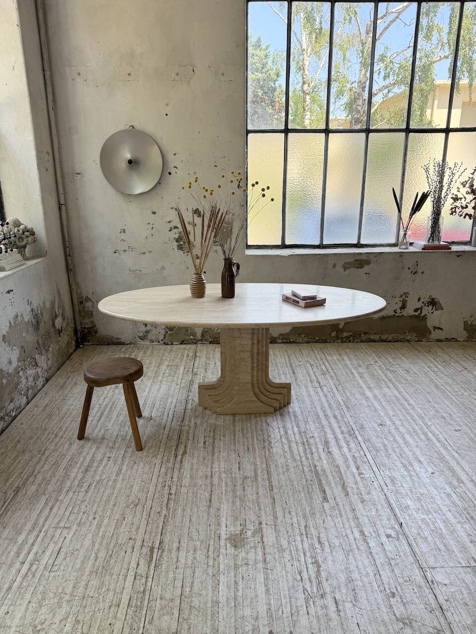 Travertine dining table 1970 Italy Tobia Scarpa