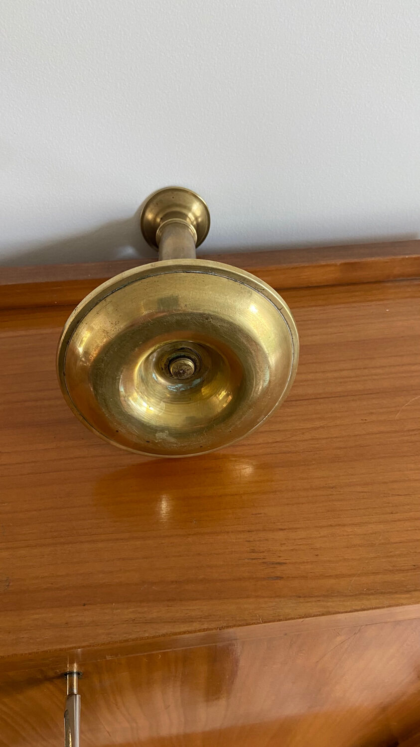 Antique brass push candle holder