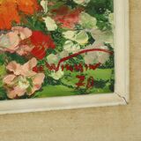Nature morte sur toile signée et encadrée "Fleurs", 1970