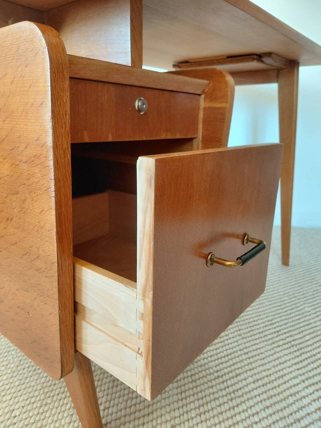 Vintage Scandinavian desk with a floating top and splayed legs - 1960.