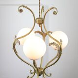 Antique Italian Brass and Opaline Chandelier