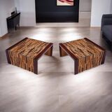 Percival Lafer Brutalist Parquet Low Profile Brazilian Modern Side Tables
