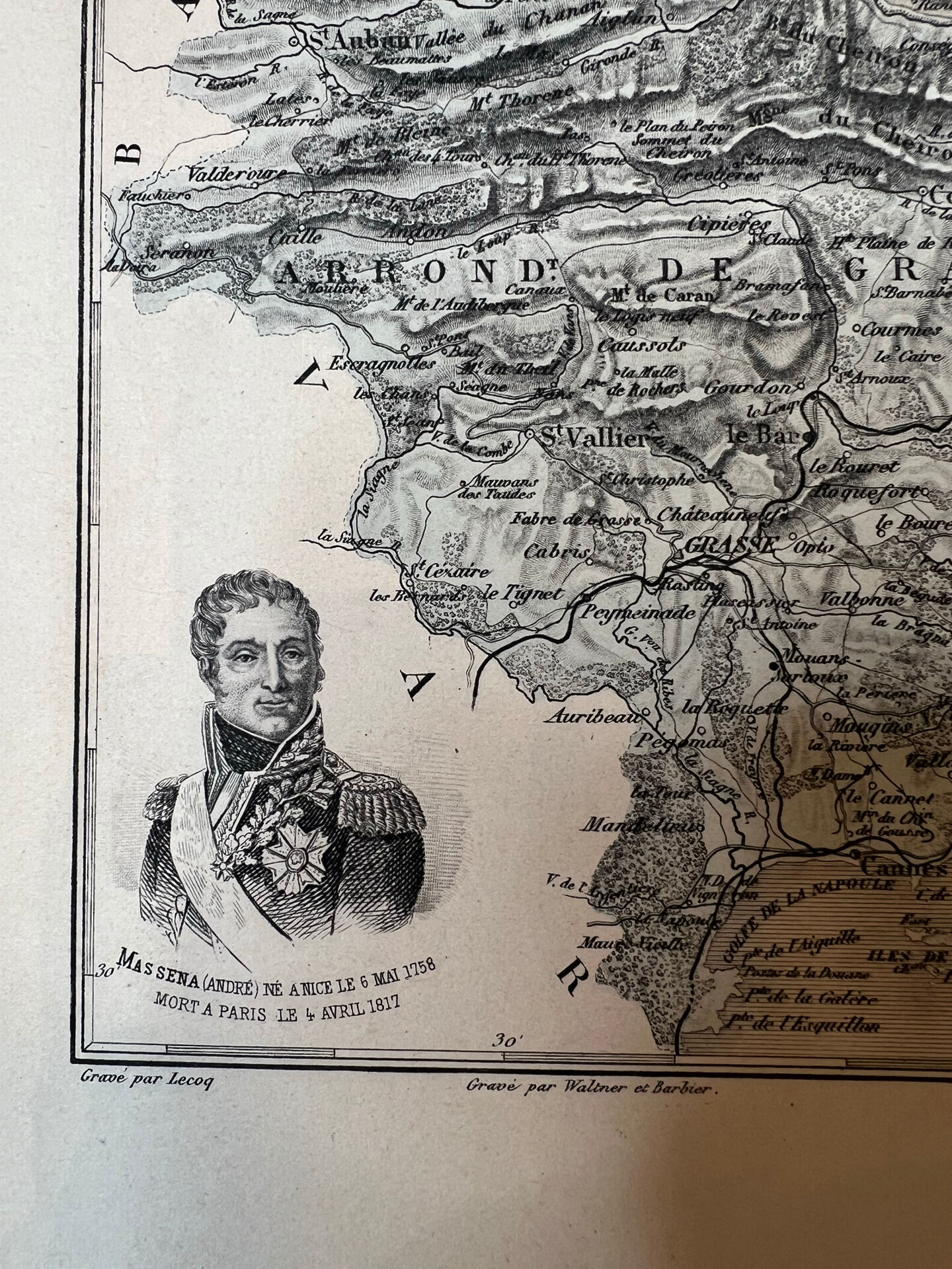 Map of the Alpes-Maritimes - Massena and Cassini, 27x31cm