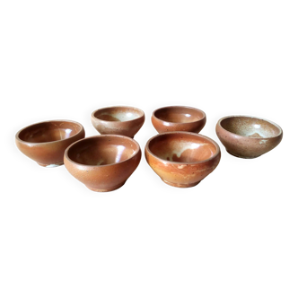 Set of 6 vintage 70s handcrafted stoneware bowls