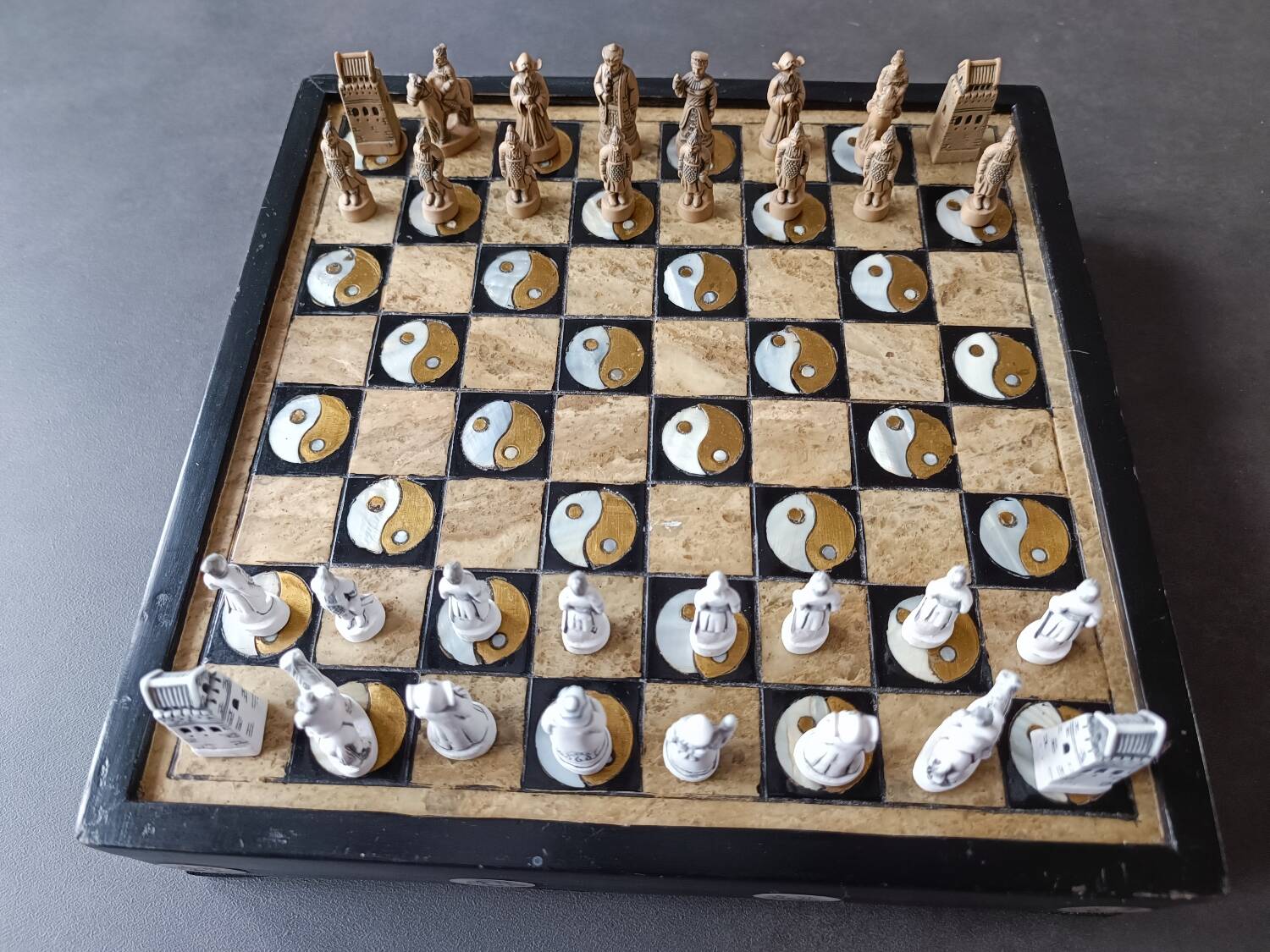 Chess in wood and mother-of-pearl