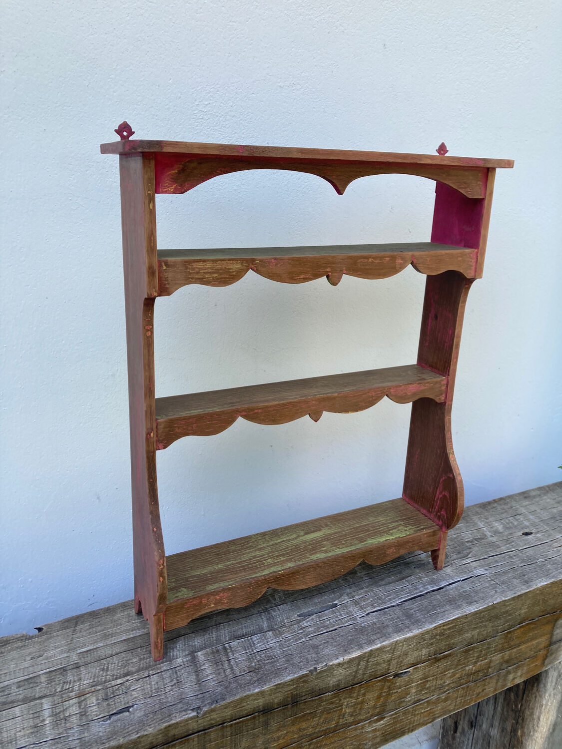 Wall spice shelf patinated wood vintage antique storage