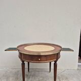 Louis XVI style mahogany bouillotte table in marquetry and bronze