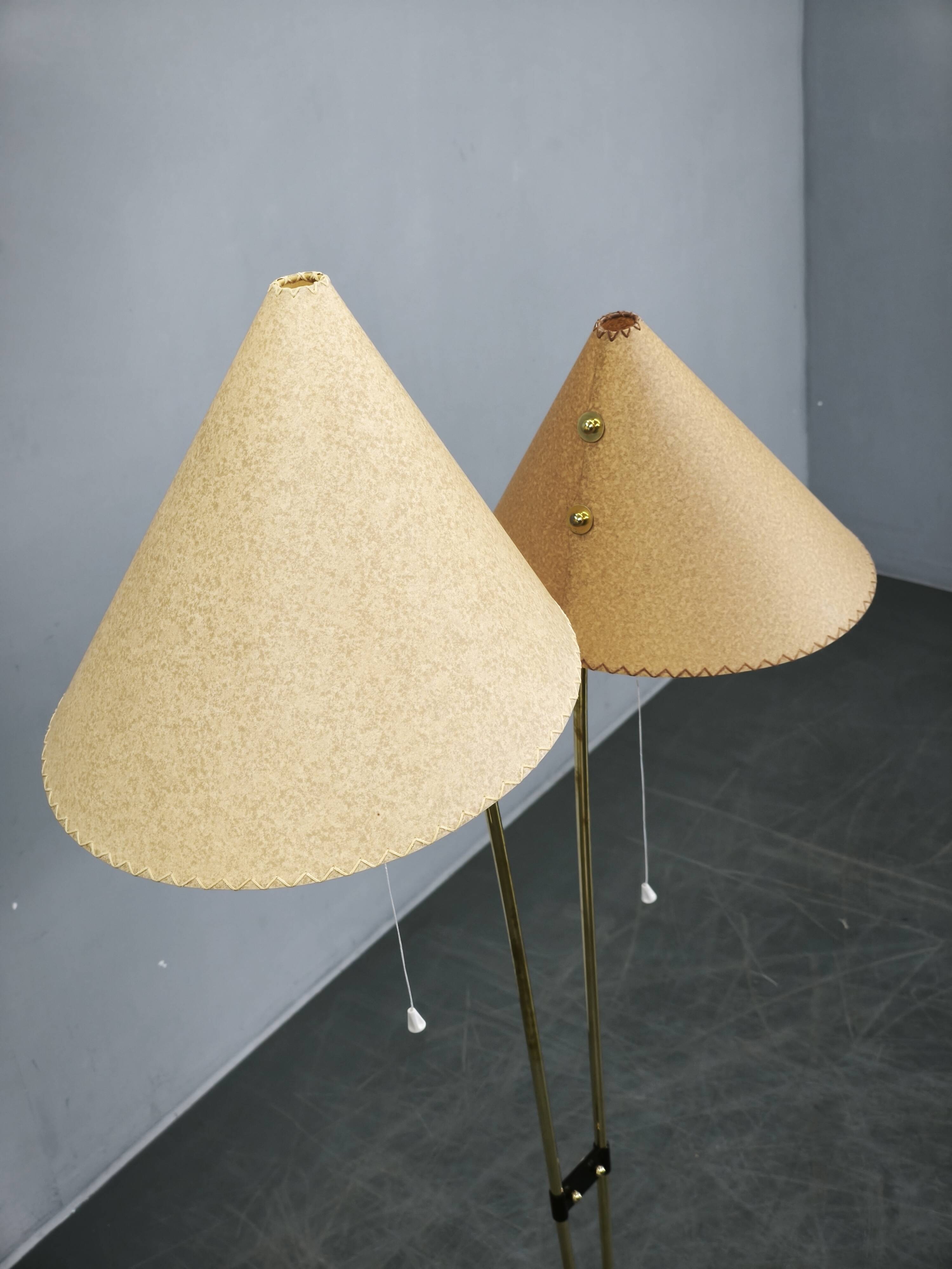 1960s Czech Japanese Floor Lamp with Twin Handmade Paper Shades