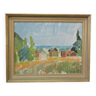 A. Svensson, Swedish Cubist Landscape, 1955, Oil on Canvas, Framed