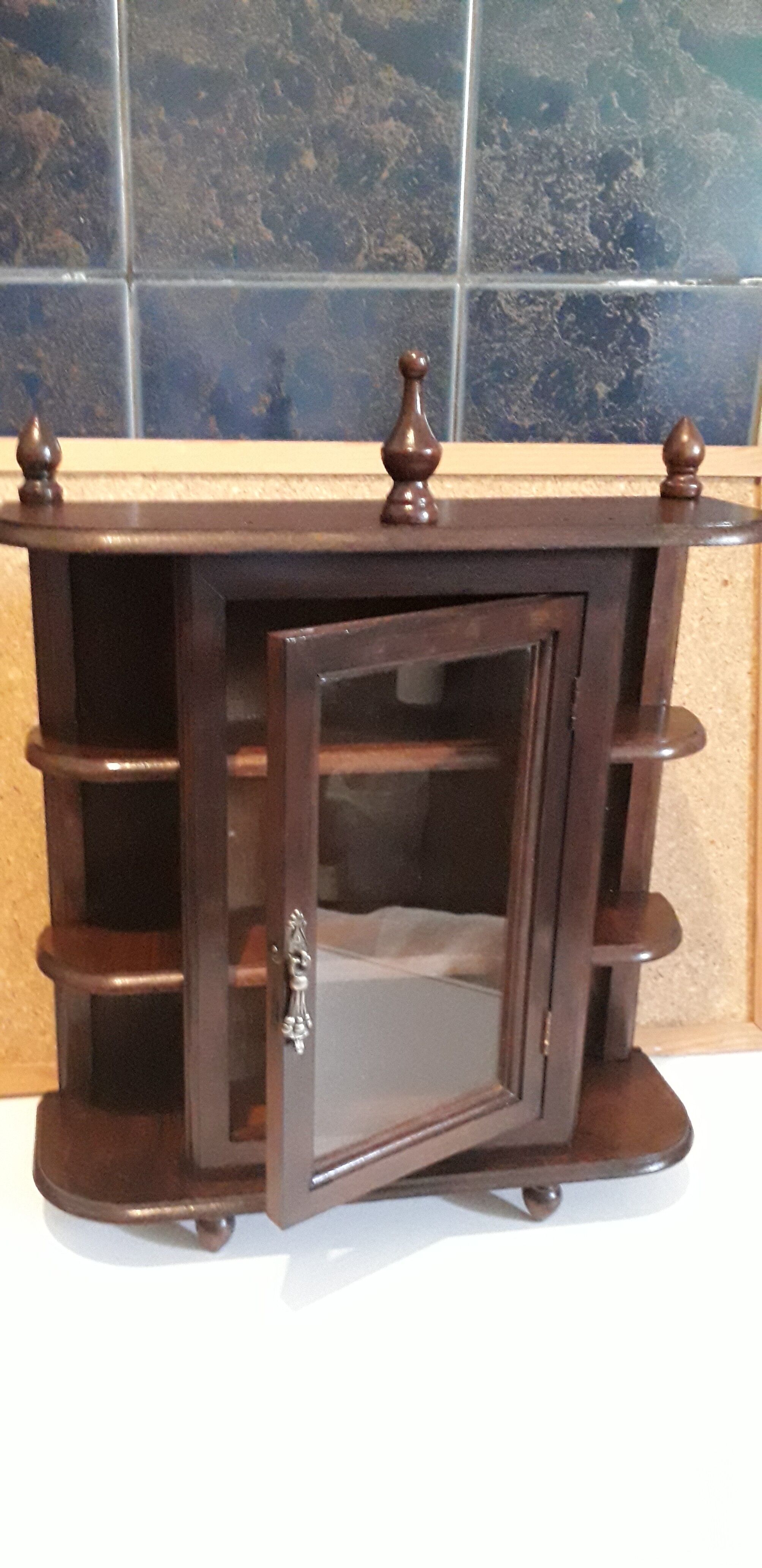 Vintage wooden showcase with 3 shelves, wenge color.