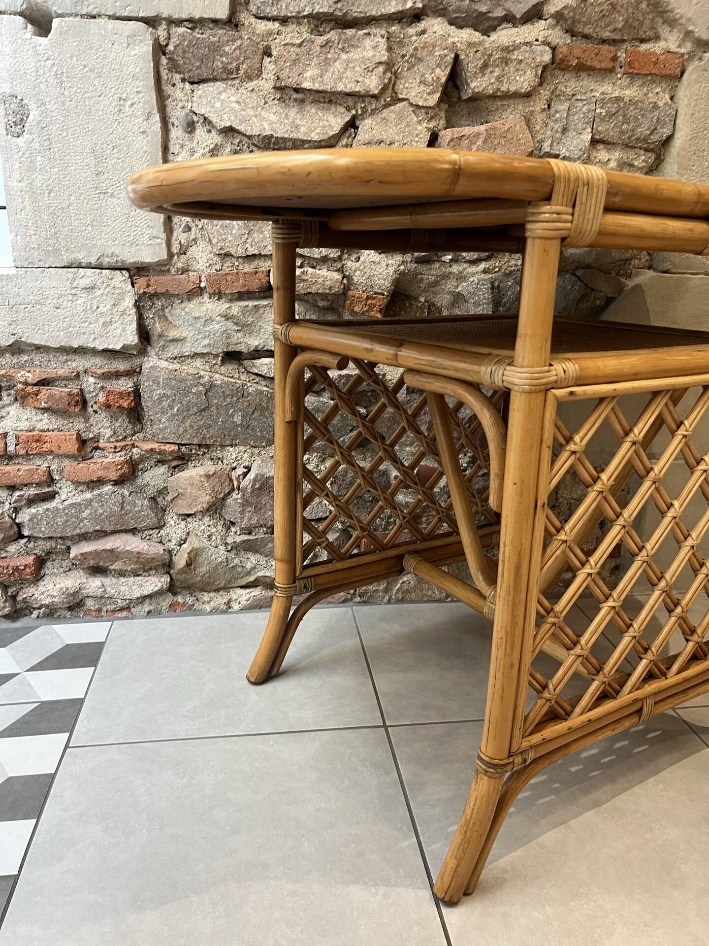 Table d'appoint, desserte en rotin, 2 niveaux