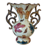 Vintage vase from Belgium signed – 1950s ceramic, decorated with coloured leaves.