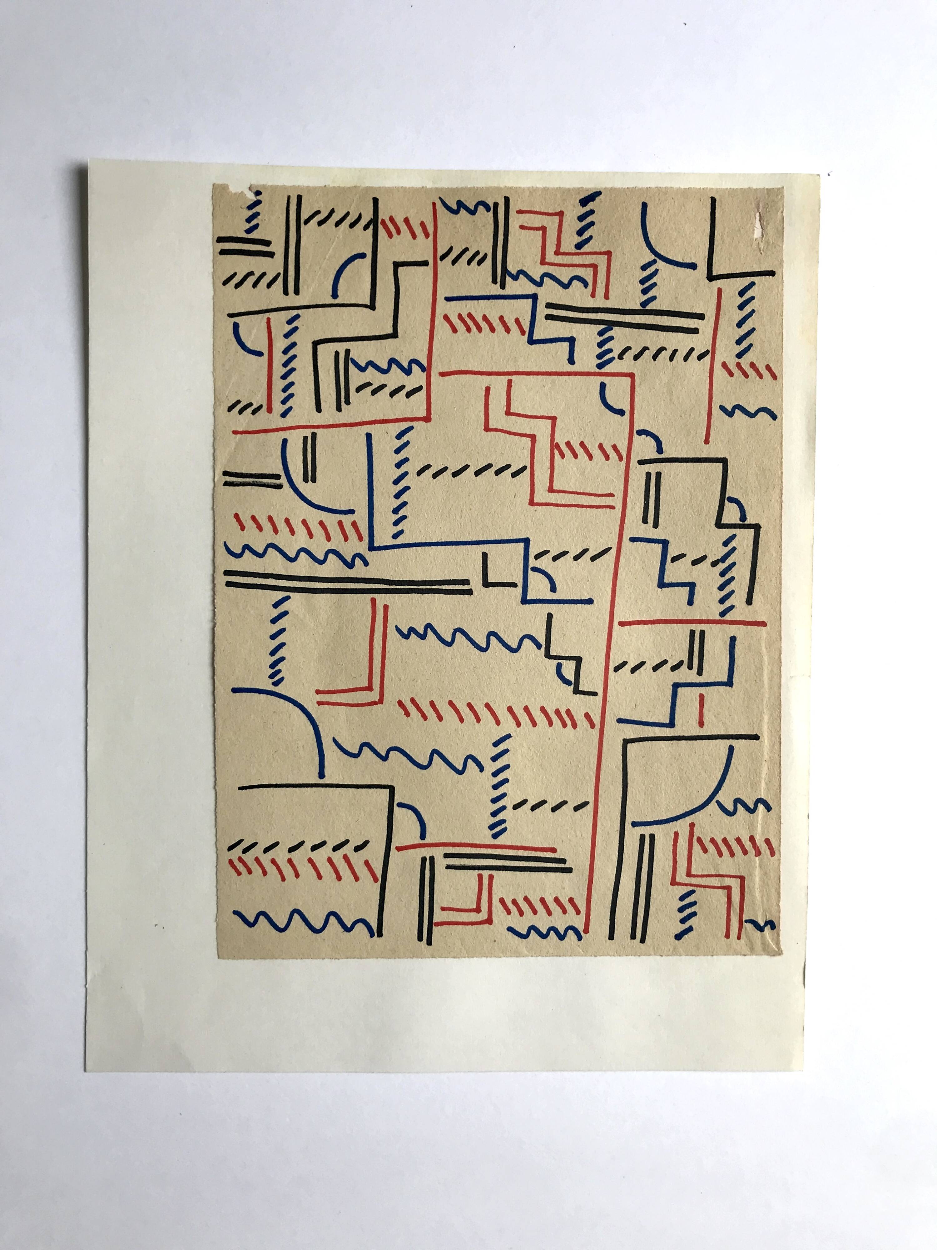 Elie dayan, untitled (abstract composition 5). felt pen on paper.