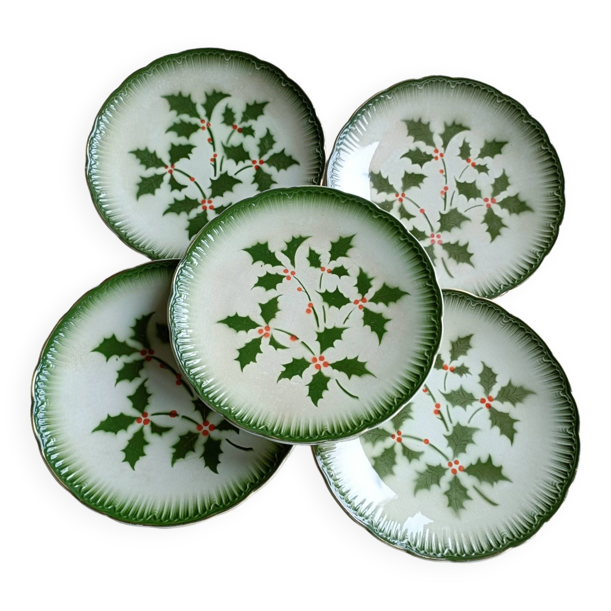 Rare Badonviller plates with holly decoration