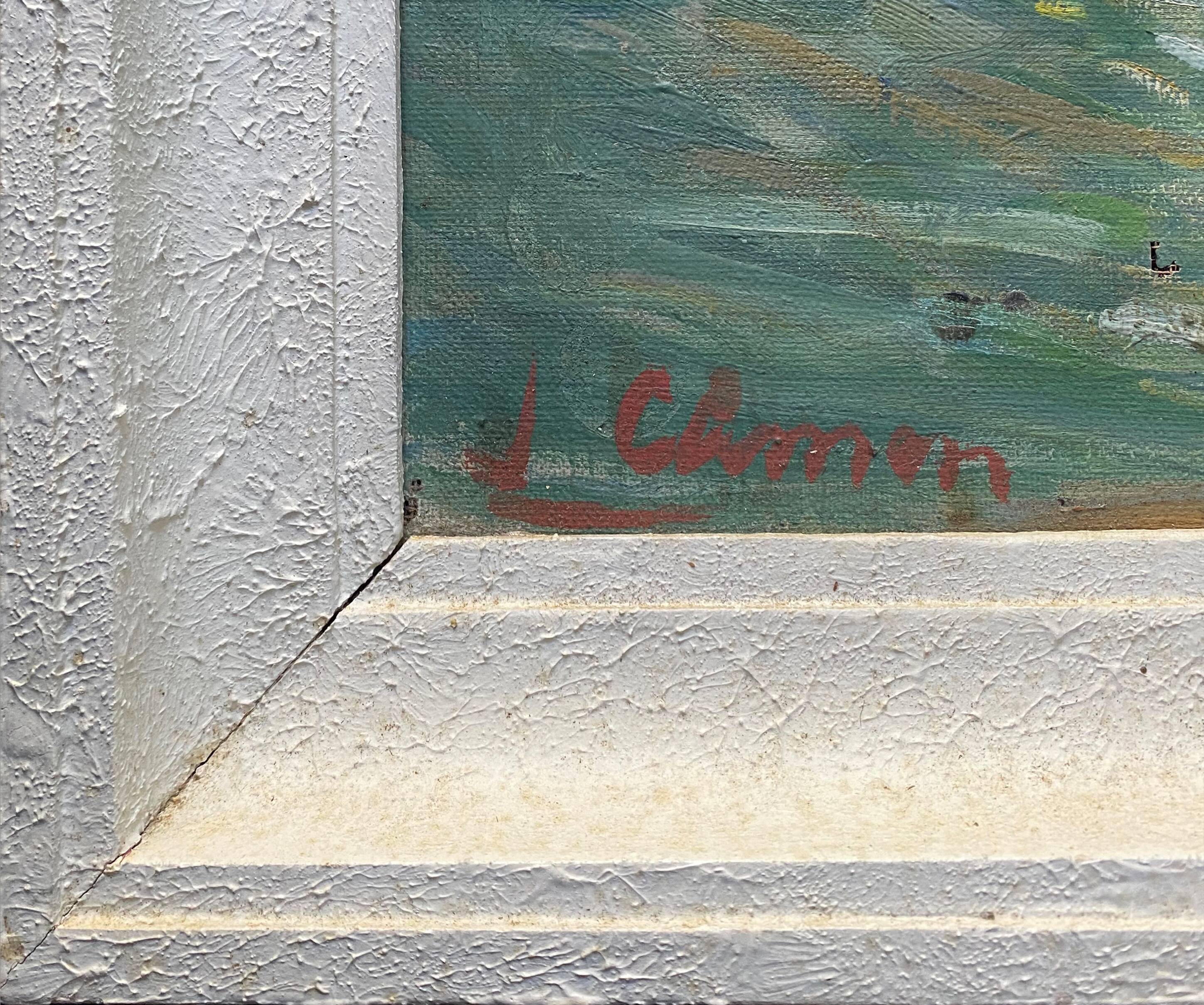 Painting "View of the Seine with tugboat" Paris signed circa 1950