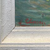 Painting "View of the Seine with tugboat" Paris signed circa 1950