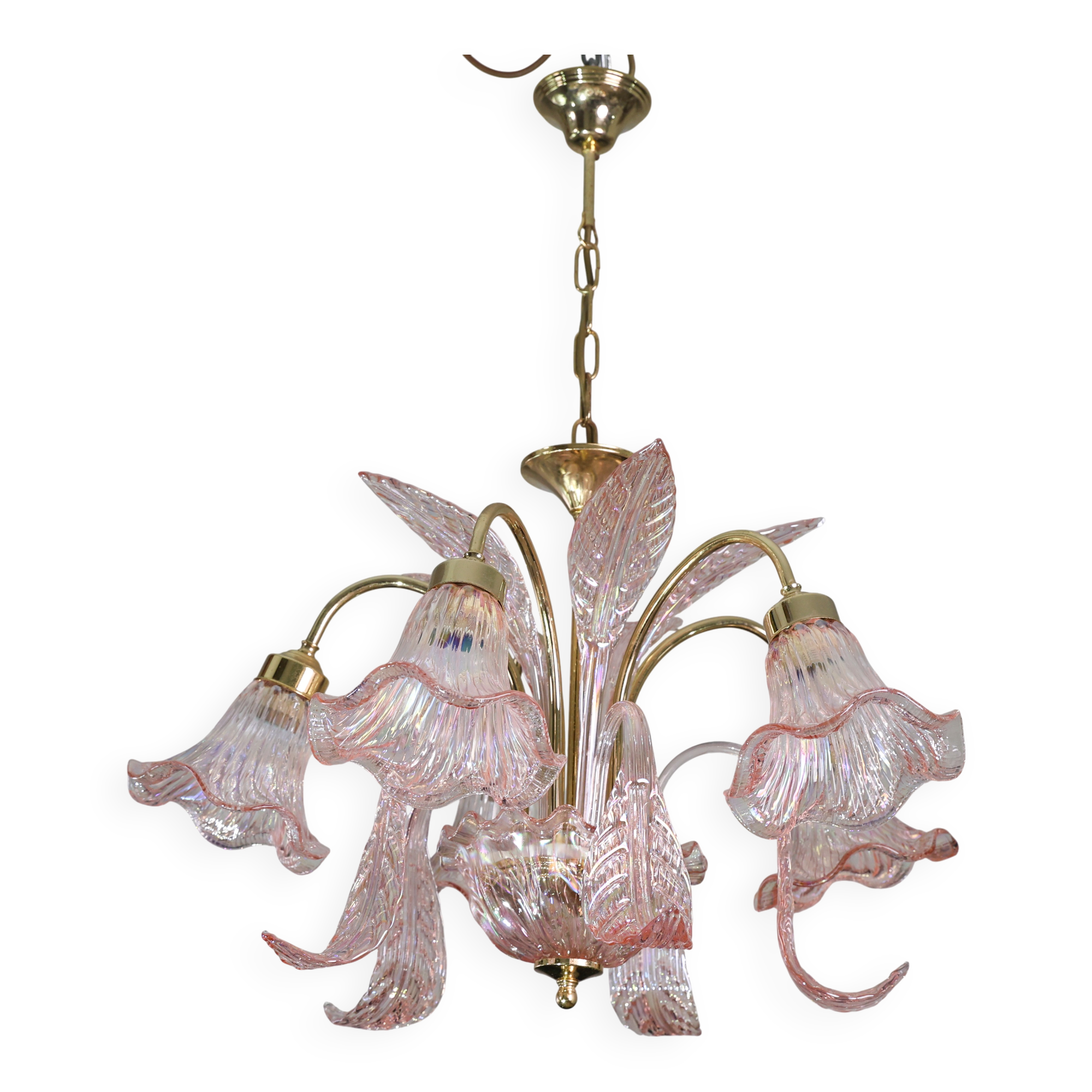 Liz Taylor, Iridiscent Pink Murano Glass Chandelier, 1980s