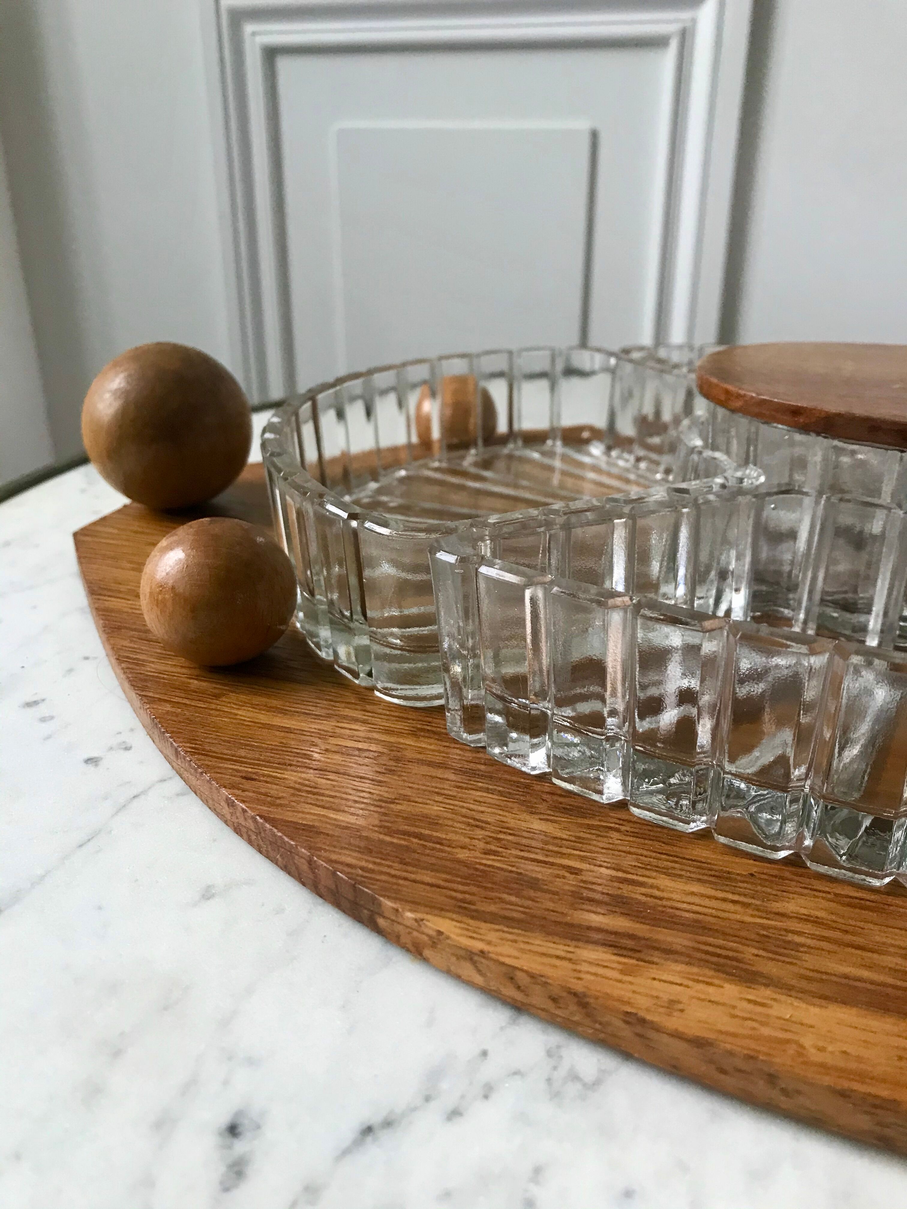 Wooden top and art deco glass 30s