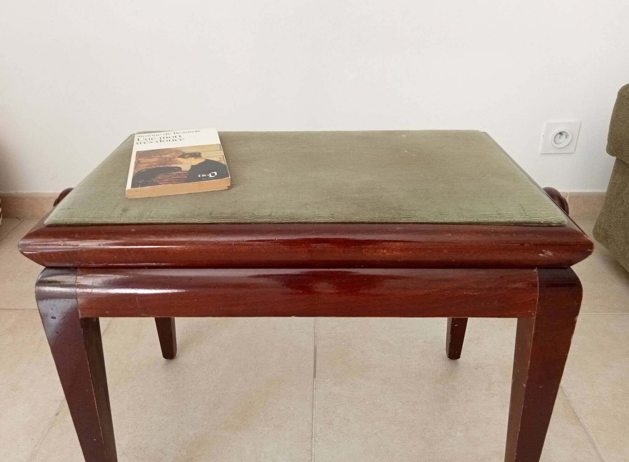 Tabouret de piano vintage en acajou massif années 60