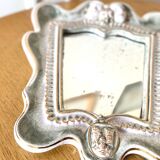Small antique mirror in cracked ceramic with Commedia dell'Aigle mask decoration