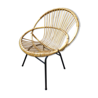 Fauteuil rotin pieds métal