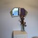 Vintage geometric mirror with floral decoration – painted patinated wood – 79 cm