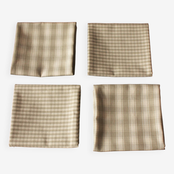 Set of 4 Vichy cotton table napkins, beige linen checks