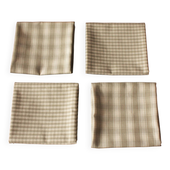 Lot 4 serviettes de table coton Vichy, carreaux beige lin