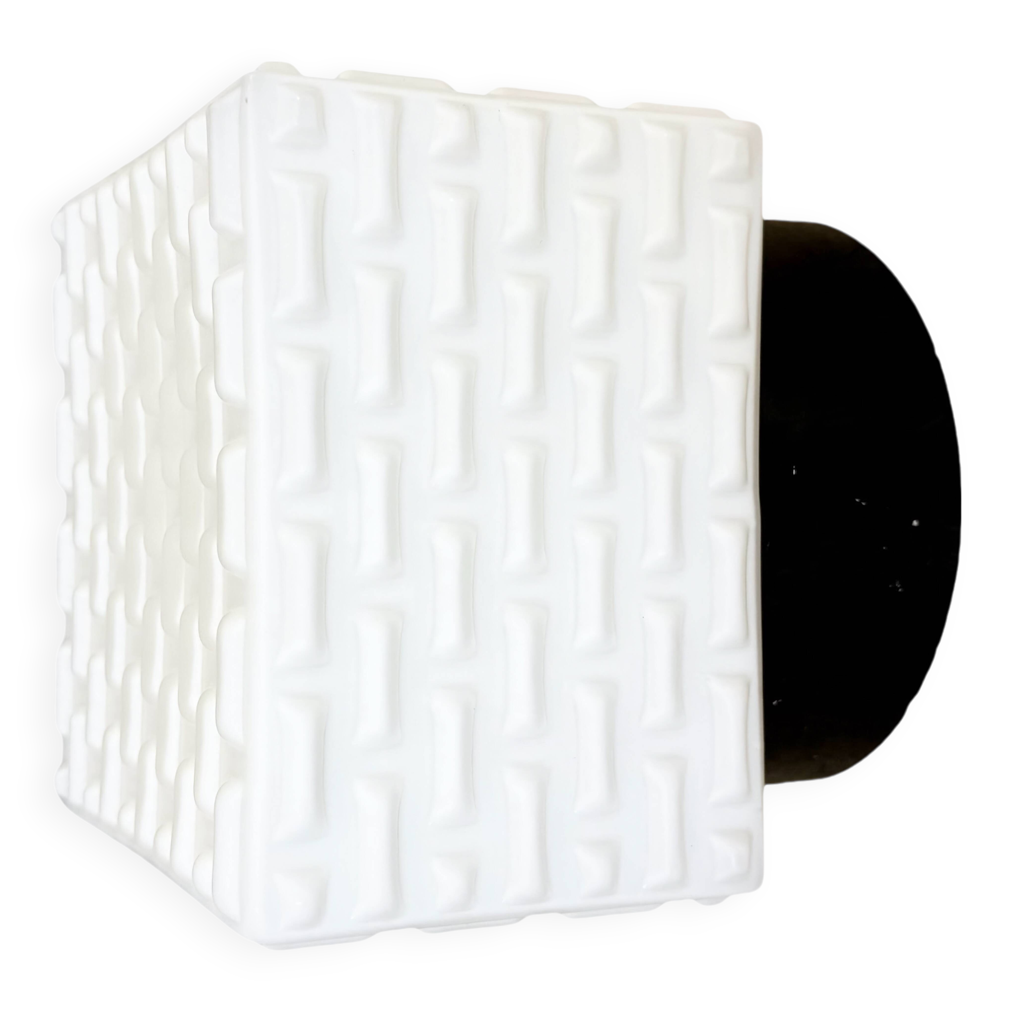 Vintage Square Milk Glass Wall or Ceiling Light, 1970s