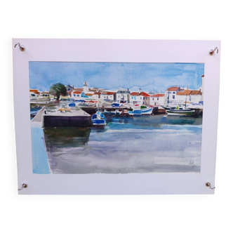 Watercolour by Michel Roubille, the island of Yeu 1982.