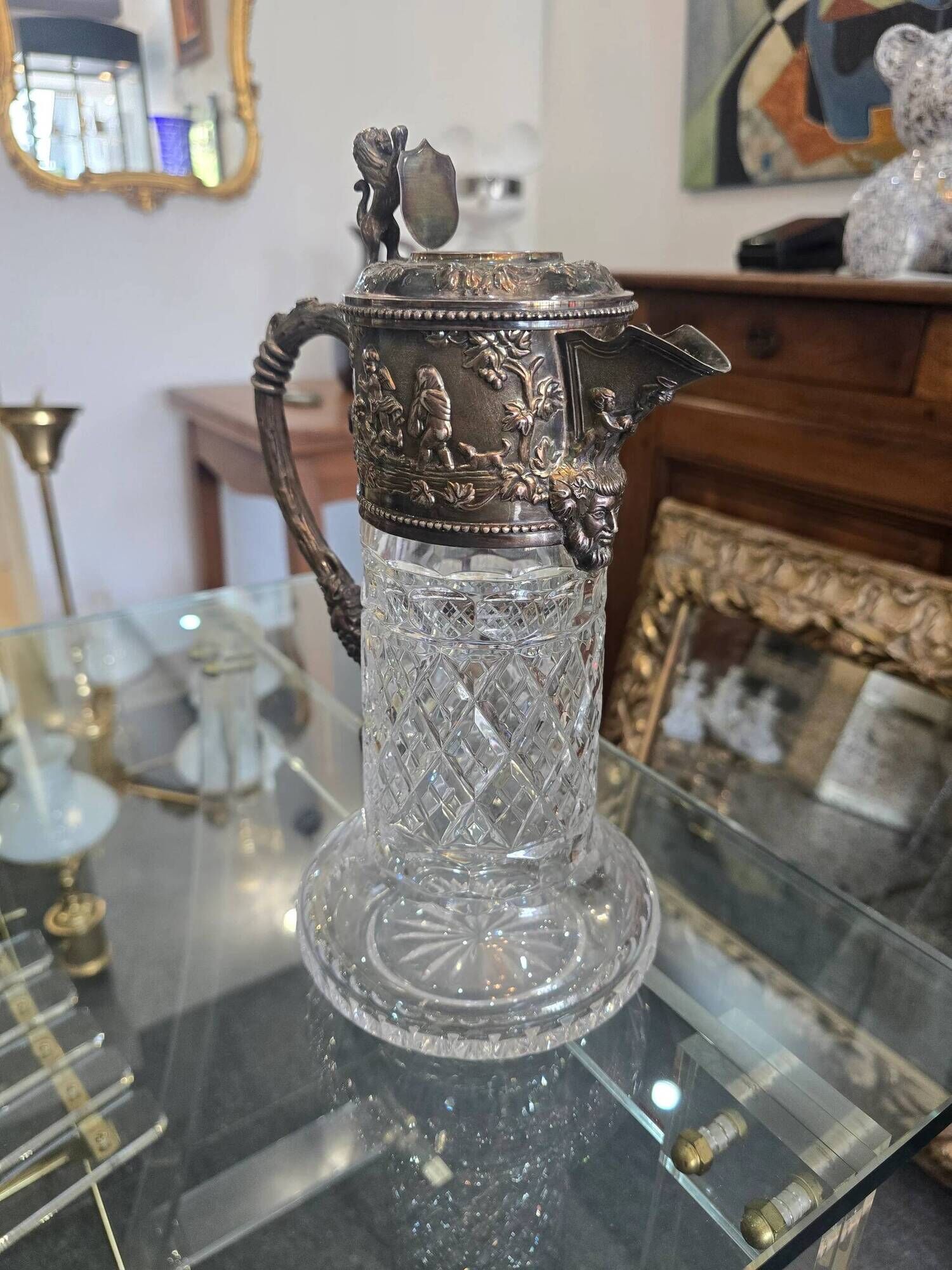 Important cut crystal wine carafe and solid silver 925/1000, Topázio house.
