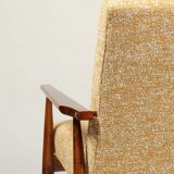 Fauteuil de salon vintage jaune bohème, style milieu du siècle
